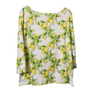 Talbots Women’s summer lemon floral bright cotton shirt 3/4 sleeve size 2X